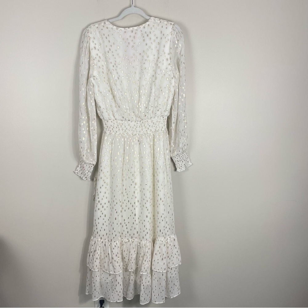 Lilly Pulitzer Cristiana Midi Dress Womens 8 Metallic Coconut Print Gold Ruffle - Picture 5 of 13